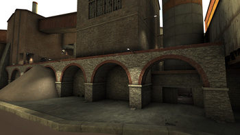 Screenshot of the level showing brick arches over a canal.