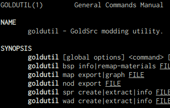 Screenshot of goldutil's documentation being rendered in a CLI.