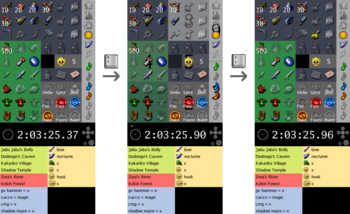 Three screenshots showing the button presses that add an item to the tracker.