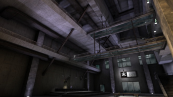 Screenshot of the game showing a brutalist architecture.